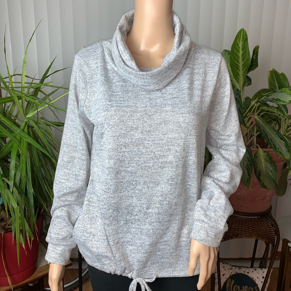 Loveappella Soft Grey Drawstring Turtle Neck Top - image 1
